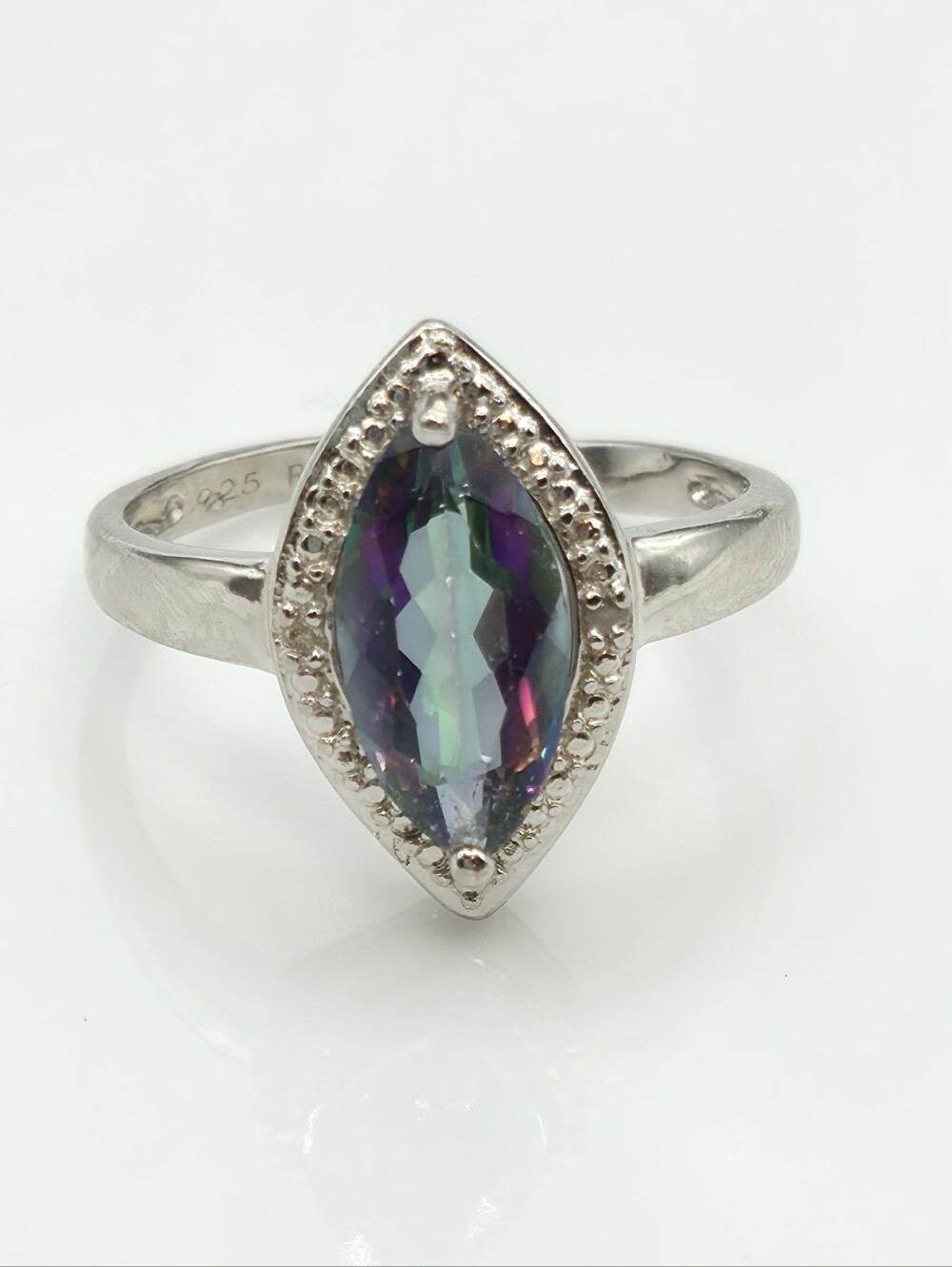Colorful Designer Signed Genuine Mystic Topaz And White Topaz Ring